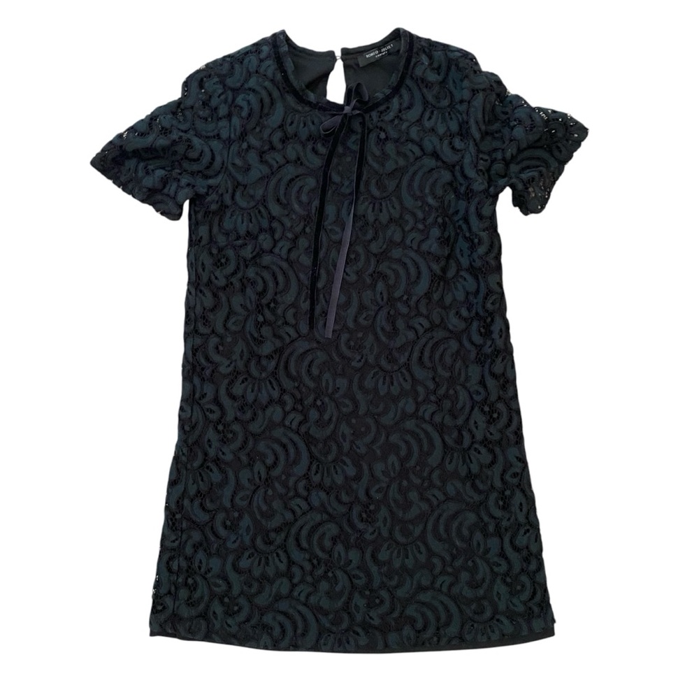 Black‎ and dark green lace minidress with velvet bow, size small